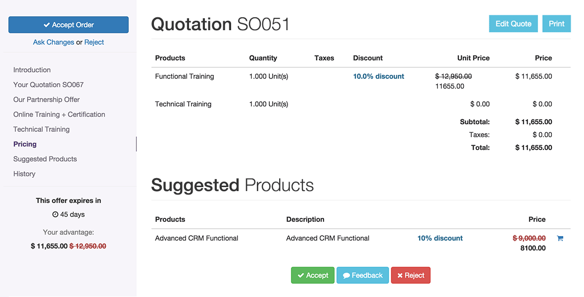 Cotações Cotações em software CRM